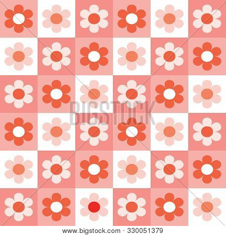 Simple Daisy Vector Design On Coral Background.