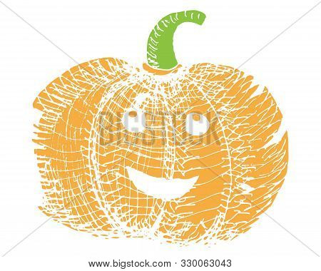 Mprint Of Orange Pumpkin For Hellowing, Vector Illustration, Isolate