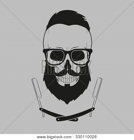 Hipster Skull With Glasses, Mustache And Beard.fashion Style.vector Illustration