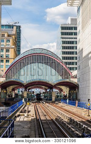 Canary Wharf London. 23 May 2019. A View Of The Dlr Station Of Canary Wharf In London