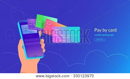 Mobile Banking App And Payment By Credit Card Via Electronic Wallet Wirelessly And Easy. Bright Vect