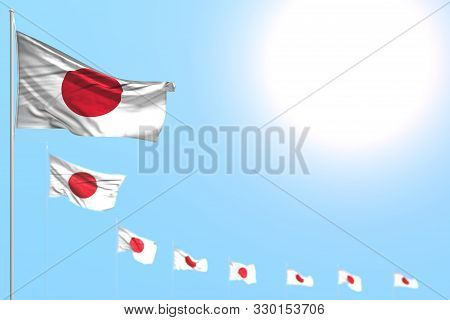 Wonderful Any Occasion Flag 3d Illustration
 - Many Japan Flags Placed Diagonal With Bokeh And Empty
