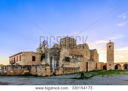 Saint Apostle Barnabas Monastery And The Bell Tower On The Sunset, Near Famagusta, North Cyprus