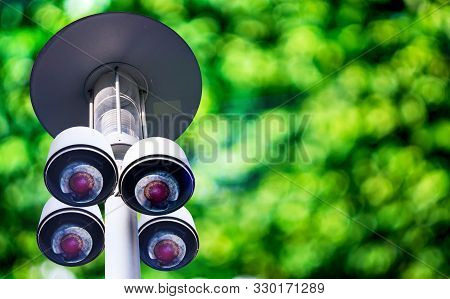 Cctv Camera System On A 180 Degree Pole, View Icon, Isolated From Natural Background