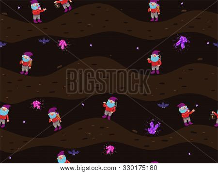 Dwarves In The Dungeon Seamless Pattern. Vector Image.