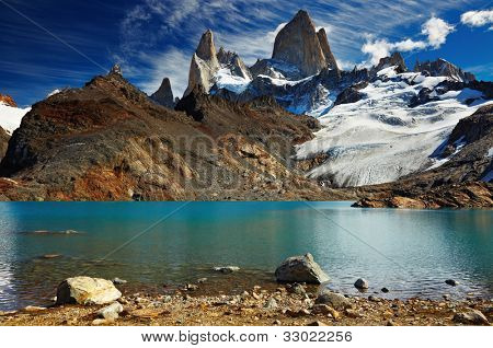 Laguna de Los Tres och mount Fitz Roy, Los Glaciares National Park, Patagonien, Argentina