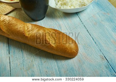 Tapalapa Bread, Senegalese African Cuisine, Traditional Assorted Asia Dishes, Top View.typical Frenc