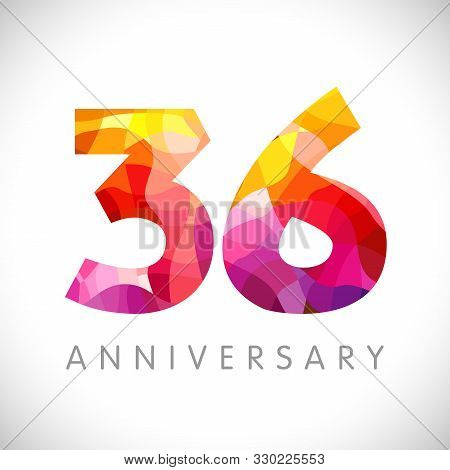 36 Th Anniversary Numbers. 36 Years Old Yellow Coloured Logotype. Age Congrats, Congratulation Idea.
