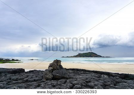 View From Hyeopjae Beach In Jeju Island, South Korea