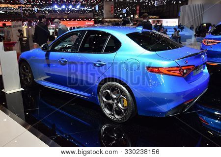 Geneva, Switzerland - March 04, 2019: Alfa Romeo Giulia Geneva International Motor Show 2019