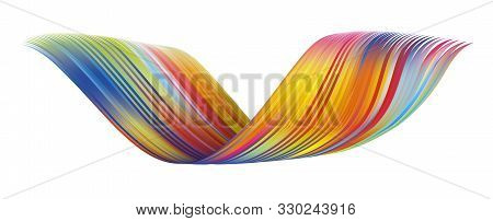 Colorful Flow Brushstroke. Wabe Sea Isolated Line.. Realistic Volume Brush Stroke. Liquid Paint Ink 
