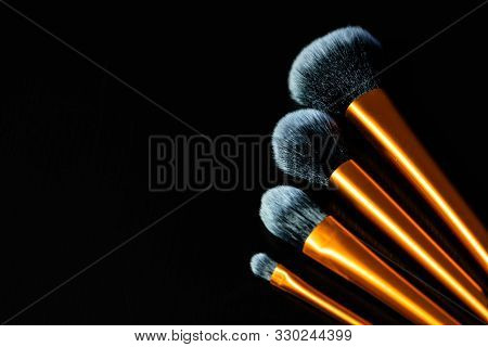 Make-up Concept. Make-up Brushes.  Concelear Brush, Foundation Brush, Blush Brush And Powder Brush.