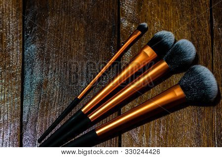 Make-up Concept. Make-up Brushes.  Concelear Brush, Foundation Brush, Blush Brush And Powder Brush.