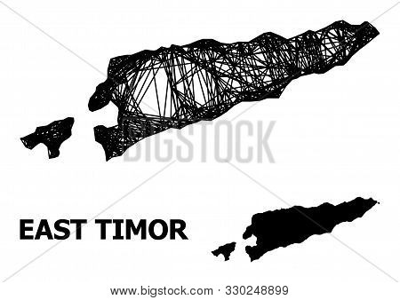 Web Vector Map Of East Timor. Wire Frame Flat Network In Vector Format, Geographic Template For Educ