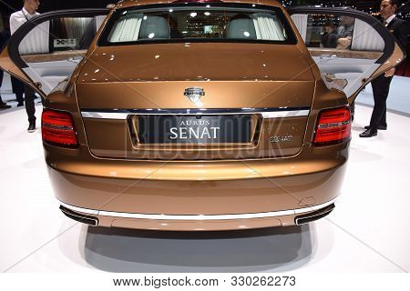 Geneva, Switzerland - March 05, 2019: Aurus Senat - Geneva International Motor Show 2019