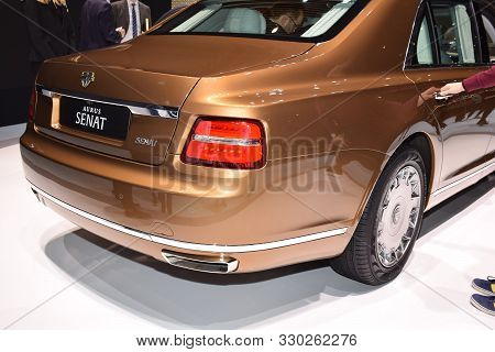 Geneva, Switzerland - March 05, 2019: Aurus Senat - Geneva International Motor Show 2019