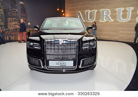 Geneva, Switzerland - March 06, 2019: Aurus Senat Limousine - Geneva International Motor Show 2019