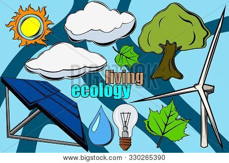 The Image Of The Various Elements Associated With The Purity Of Ecology. Alternative Energy Sources 