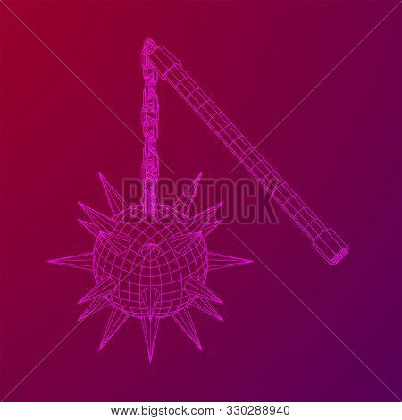 Medieval Chained Mace Ball. Wireframe Low Poly Mesh Vector Illustration.