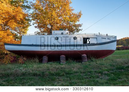 Bayfield, Wisconsin - October 19, 2019: The Donna Belle Boat, Originally Called Lily Mae Sits On Dis