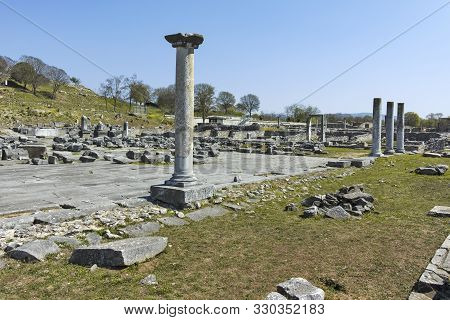 Panorama Of Ancient Ruins At Archaeological Site Of Philippi, Eastern Macedonia And Thrace, Greece
