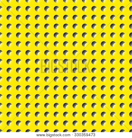 Perforated Flat Surface Of Paper, Plastic, Gold Metal Sheet. Seamless Vector Pattern.