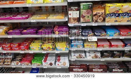 Johor Bahru, Malaysia- 28 Oct, 2019:  A View Of A Candy And Snack Shelf In A Retail Store In Johor B