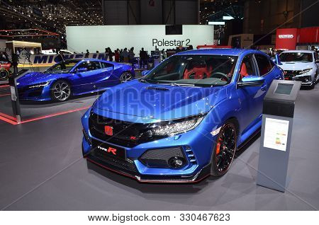 Geneva, Switzerland - March 05, 2019: Honda Civic Type R - Geneva International Motor Show 2019