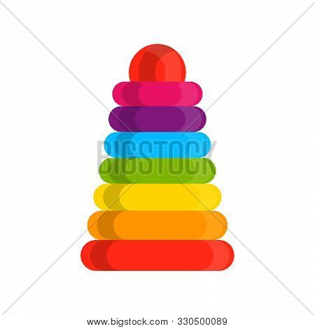 Ring Stacker Wooden Toy Rainbow Pyramid Vector Icon. Educational Visual Baby Assembled Building Towe