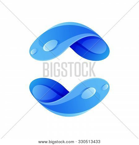Ecology Sphere Logo Formed By Twisted Blue Drops. Vector Design Template Elements For Vegan, Bio, Ra