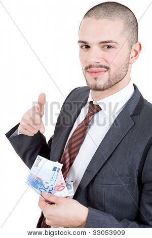 Happy young Business Man mit Geld, isoliert