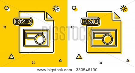 Black Bmp File Document. Download Bmp Button Icon Isolated On Yellow And White Background. Bmp File 