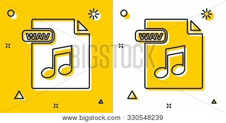 Black Wav File Document. Download Wav Button Icon Isolated On Yellow And White Background. Wav Wavef