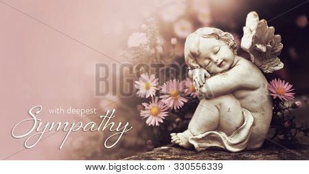 Sympathy Card With Guardian Angel And Flowers