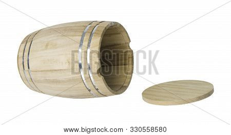 Open Wooden Barrel With Metal Bands - Path Included