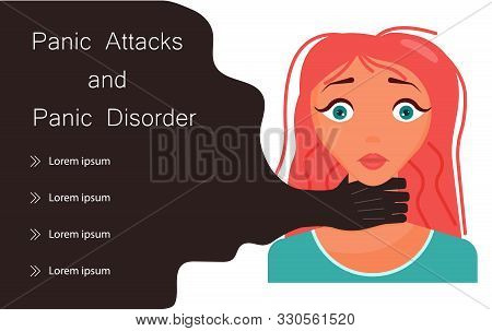 Landing Page Templates For Young Woman Has A Panic Attack Concept. Black Hand Strangling. Flat Art V