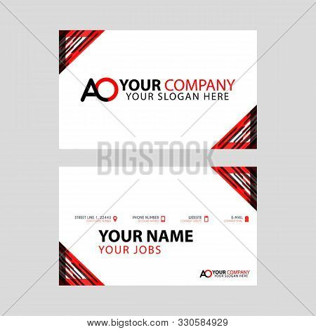 Simple Business Card Is Red Black With Ao Logo Letter Modern Clean Vector Design. Oa Logo Can Be Use
