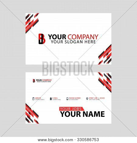 Horizontal Name Card With Bi Logo Letter And Simple Red Black, Edge Decoration .ib Logo Can Be Used 