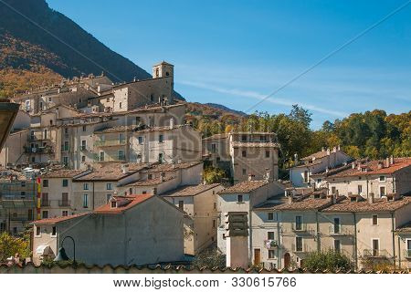 Civitella Alfedena On A Sunny Autumn Morning. Abruzzo, Italy