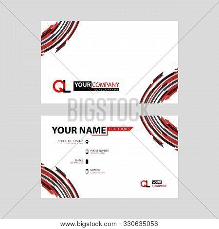 Modern Simple Horizontal Design Business Cards. With Ql Logo Inside And Transparent Red Black Color.