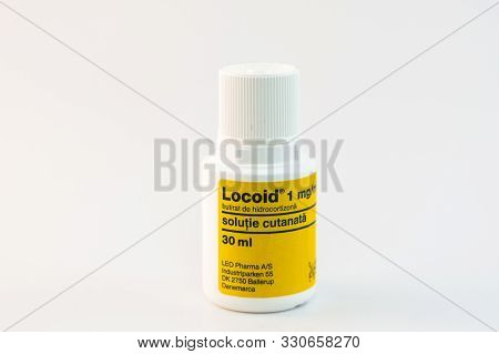 Cluj-napoca/romania-10 24 2019:  Locoid Solution Isolated On White Background