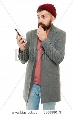 New Technology Makes Modern Life So Much Easier. Modern Bearded Man Video Conferencing With Smartpho