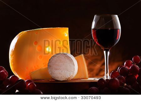 Still-life With Cheese, Grape And Wine.