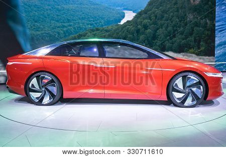 Frankfurt-september 19: Volkswagen Id.vizzion Concept At The Frankfurt International Motor Show On S