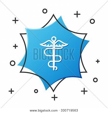 White Line Caduceus Snake Medical Symbol Icon Isolated On White Background. Medicine And Health Care