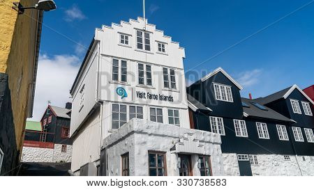 Torshavn, Faroe Islands - August 2019: Visit Faroe Islands Building In The Harbour Of Torshavn