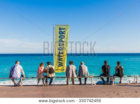 Nice Cote D Azur. France. June 20 2019. A View Of The Beach Promenade Des Anglaise In Nice In Cote D