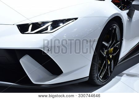 Nonthaburi,thailand - Dec 2, 2018: The Lamborghini Huracan Performante Headlight And Wheel.