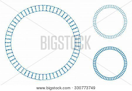 Lined Double Circle Frame Composition Of Unequal Pieces In Various Sizes And Color Tones, Based On L