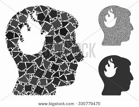 Brain Fire Mosaic Of Tremulant Parts In Various Sizes And Color Tones, Based On Brain Fire Icon. Vec